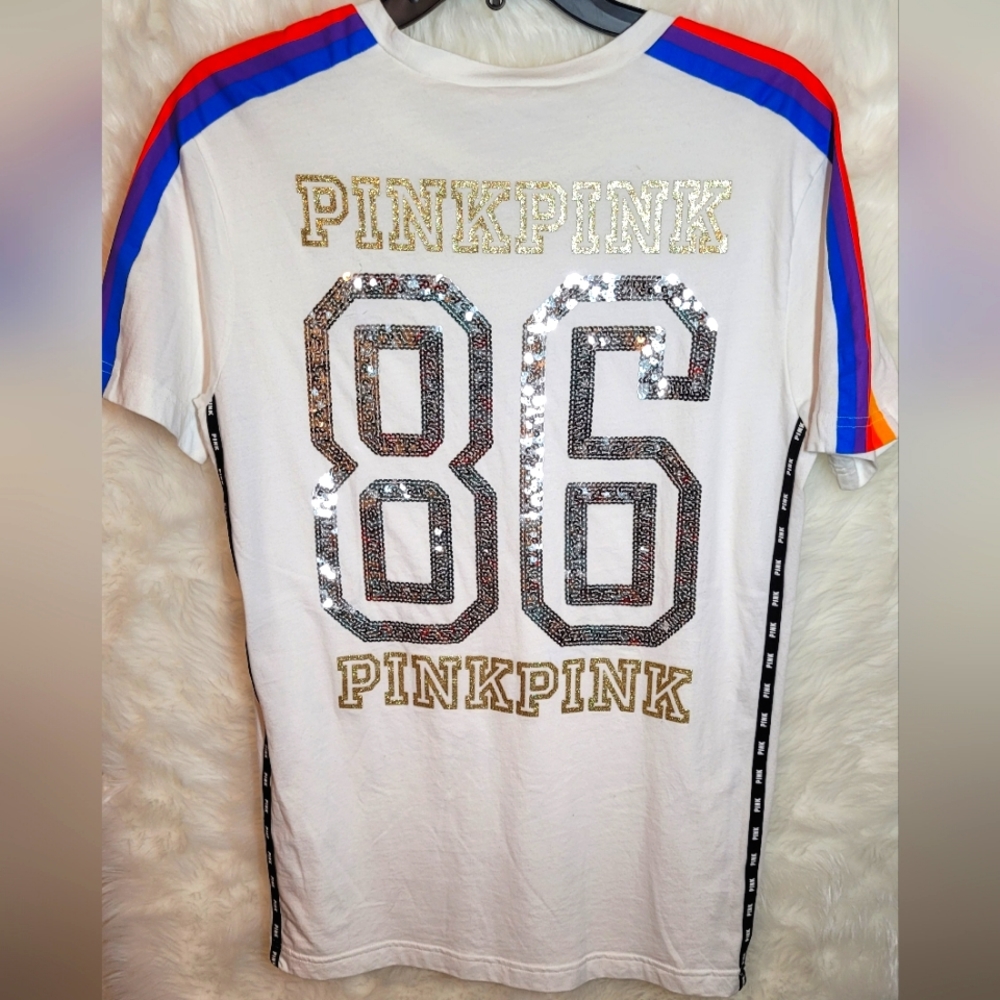 Victoria's Secret Pink Shiny Sequins Rainbow Game Shirt